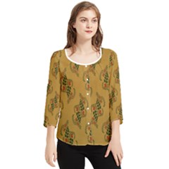 Flowers-001 Chiffon Quarter Sleeve Blouse