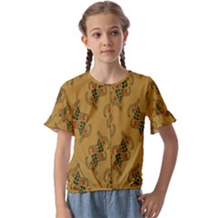 Flowers-001 Kids  Cuff Sleeve Scrunch Bottom Tee