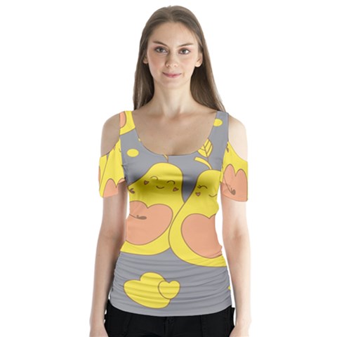 Avocado-yellow Butterfly Sleeve Cutout Tee  by nate14shop