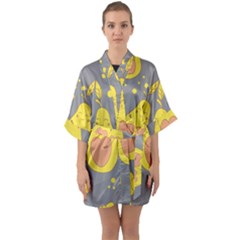 Avocado-yellow Half Sleeve Satin Kimono  by nate14shop