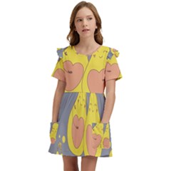 Avocado-yellow Kids  Frilly Sleeves Pocket Dress