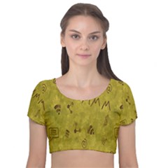 Internet-wifi Velvet Short Sleeve Crop Top 