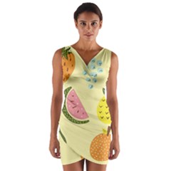 Graphic-fruit Wrap Front Bodycon Dress