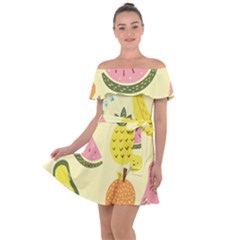 Graphic-fruit Off Shoulder Velour Dress by nate14shop