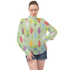 Eggs High Neck Long Sleeve Chiffon Top