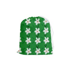 Flowers-green-white Drawstring Pouch (medium) by nate14shop