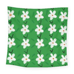 Flowers-green-white Square Tapestry (large) by nate14shop