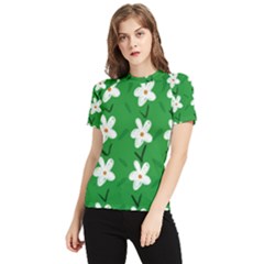 Flowers-green-white Women s Short Sleeve Rash Guard by nate14shop