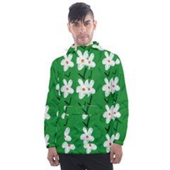 Flowers-green-white Men s Front Pocket Pullover Windbreaker by nate14shop