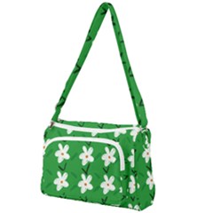 Flowers-green-white Front Pocket Crossbody Bag