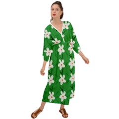 Flowers-green-white Grecian Style  Maxi Dress