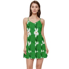 Flowers-green-white Short Frill Dress by nate14shop