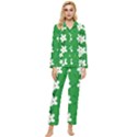 Flowers-green-white Womens  Long Sleeve Velvet Pocket Pajamas Set View1