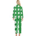 Flowers-green-white Womens  Long Sleeve Velvet Pocket Pajamas Set View2