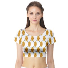 Flowers-gold-white Short Sleeve Crop Top