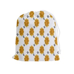 Flowers-gold-white Drawstring Pouch (xl) by nate14shop