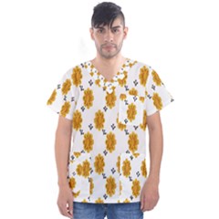 Flowers-gold-white Men s V-Neck Scrub Top