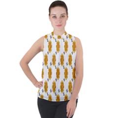 Flowers-gold-white Mock Neck Chiffon Sleeveless Top by nate14shop