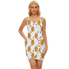 Flowers-gold-white Wrap Tie Front Dress