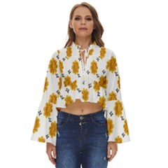 Flowers-gold-white Boho Long Bell Sleeve Top