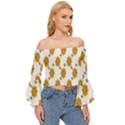 Flowers-gold-white Off Shoulder Flutter Bell Sleeve Top View3