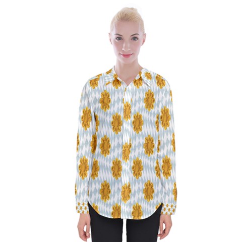 Flowers-gold-blue Womens Long Sleeve Shirt by nate14shop