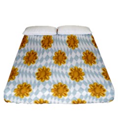 Flowers-gold-blue Fitted Sheet (queen Size) by nate14shop