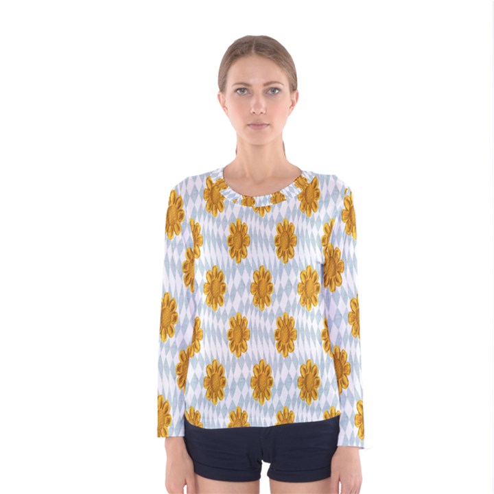 Flowers-gold-blue Women s Long Sleeve Tee