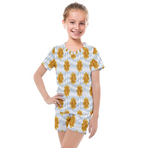 Flowers-gold-blue Kids  Mesh Tee And Shorts Set by nate14shop