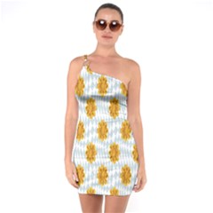 Flowers-gold-blue One Soulder Bodycon Dress by nate14shop