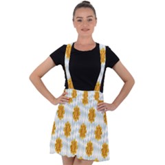 Flowers-gold-blue Velvet Suspender Skater Skirt