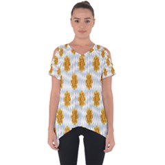 Flowers-gold-blue Cut Out Side Drop Tee by nate14shop