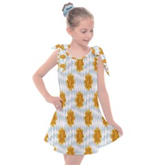 Flowers-gold-blue Kids  Tie Up Tunic Dress by nate14shop