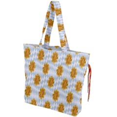 Flowers-gold-blue Drawstring Tote Bag by nate14shop