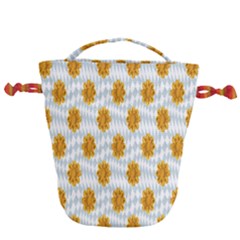 Flowers-gold-blue Drawstring Bucket Bag by nate14shop