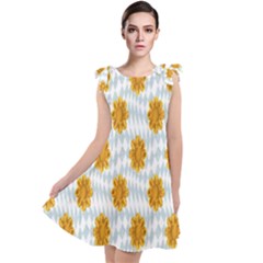 Flowers-gold-blue Tie Up Tunic Dress by nate14shop