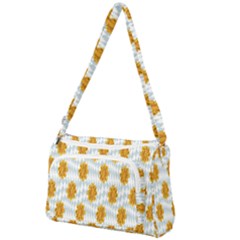 Flowers-gold-blue Front Pocket Crossbody Bag