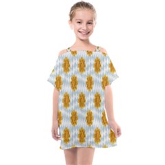 Flowers-gold-blue Kids  One Piece Chiffon Dress by nate14shop