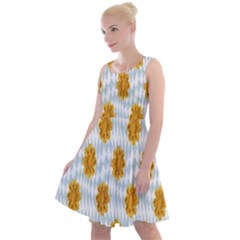 Flowers-gold-blue Knee Length Skater Dress by nate14shop