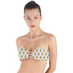 Flowers-gold-blue Twist Bandeau Bikini Top by nate14shop