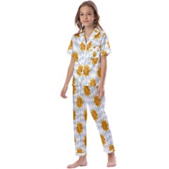 Flowers-gold-blue Kids  Satin Short Sleeve Pajamas Set by nate14shop