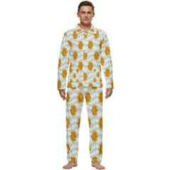 Flowers-gold-blue Men s Long Sleeve Velvet Pocket Pajamas Set by nate14shop