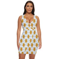 Flowers-gold-blue Draped Bodycon Dress by nate14shop