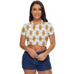 Flowers-gold-blue Side Button Cropped Tee by nate14shop