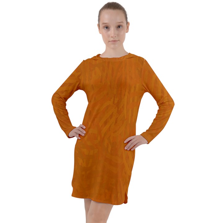 Orange Long Sleeve Hoodie Dress