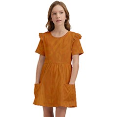 Orange Kids  Frilly Sleeves Pocket Dress