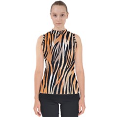 Seamless Zebra Stripe Mock Neck Shell Top by nate14shop