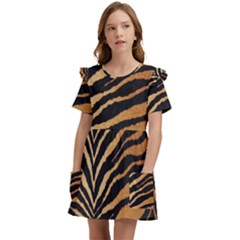 Greenhouse-fabrics-tiger-stripes Kids  Frilly Sleeves Pocket Dress