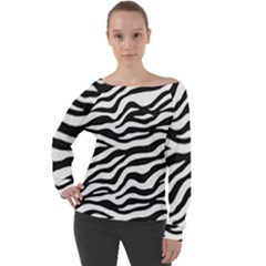 Tiger White-black 003 Jpg Off Shoulder Long Sleeve Velour Top by nate14shop