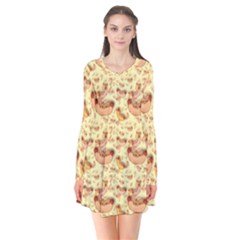 Hot-dog-pizza Long Sleeve V-neck Flare Dress